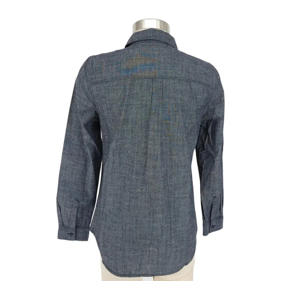 Old Navy Shirt Dark Chambray Long Sleeve Button Up Collared Top - Picture 3 of 8